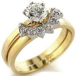 **INTERNATIONAL POSTAGE** SIMULATED DIAMOND 18K YELLOW GOLD PLATED WEDDING RING SET