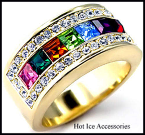 **INTERNATIONAL POSTAGE** 18K GOLD PLATED MULTI COLOURED RING