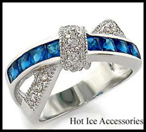 **INTERNATIONAL POSTAGE** 18K WHITE GOLD PLATED SIMULATED SAPPHIRE RING