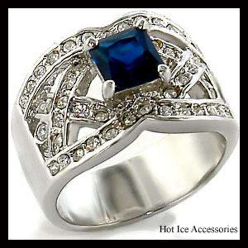 **INTERNATIONAL POSTAGE** 18K WHITE GOLD PLATED SIMULATED SAPPHIRE RING