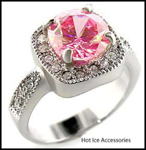 **INTERNATIONAL POSTAGE** 18K WHITE GOLD PLATED SIMULATED PINK TOPAZ RING