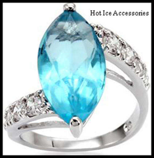 **INTERNATIONAL POSTAGE** 18K WHITE GOLD PLATED SIMULATED BLUE TOPAZ RING
