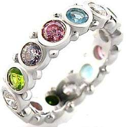 **INTERNATIONAL POSTAGE** 18K WHITE GOLD PLATED MULTI COLOURED RING