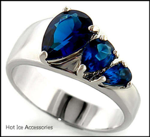 **INTERNATIONAL POSTAGE** 18K WHITE GOLD PLATED SIMULATED SAPPHIRE RING