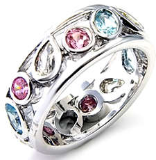 **INTERNATIONAL POSTAGE** 18K WHITE GOLD PLATED MULTI COLOURED RING