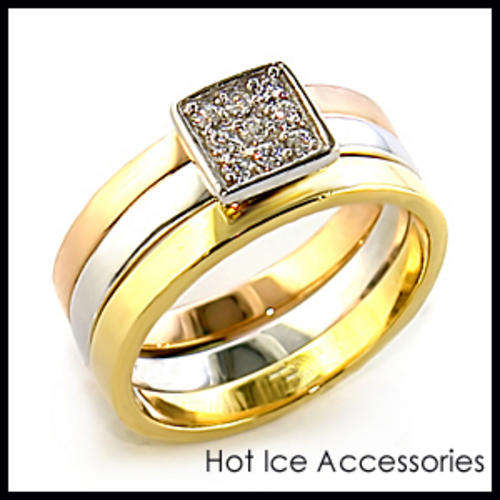 **POSTAGE R35** SIMULATED DIAMOND 18K YELLOW GOLD PLATED WEDDING RING SET