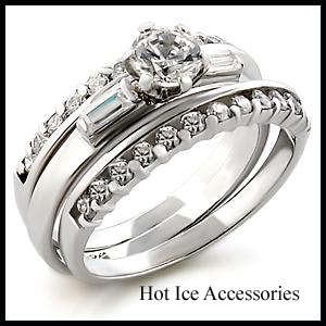 **INTERNATIONAL POSTAGE** SIMULATED DIAMOND 18K WHITE GOLD PLATED WEDDING RING SET