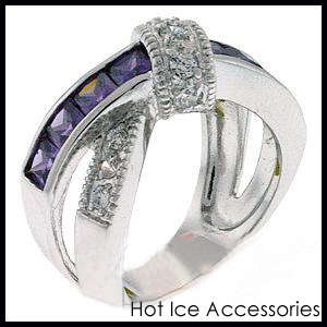 **INTERNATIONAL POSTAGE** 18K WHITE GOLD PLATED SIMULATED AMETHYST RING