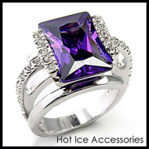 **INTERNATIONAL POSTAGE** 18K WHITE GOLD PLATED SIMULATED AMETHYST RING