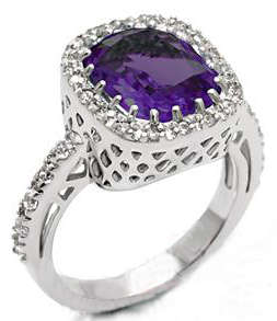 **INTERNATIONAL POSTAGE** 18K WHITE GOLD PLATED SIMULATED AMETHYST RING
