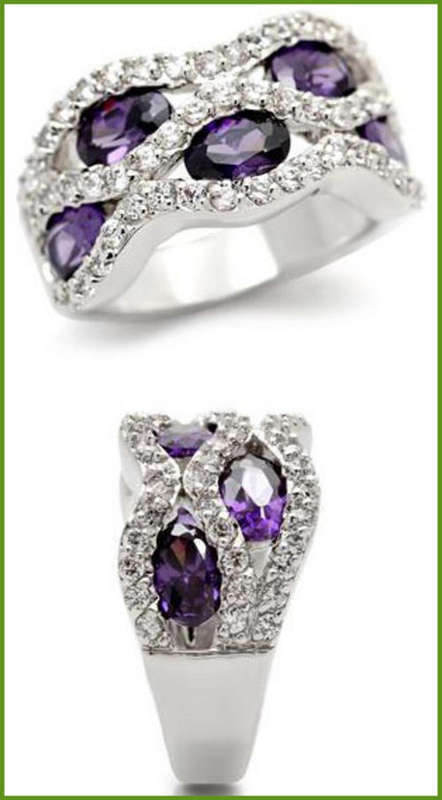 **INTERNATIONAL POSTAGE** 18K WHITE GOLD PLATED SIMULATED AMETHYST RING