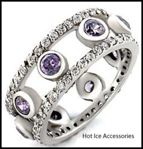 **INTERNATIONAL POSTAGE** 18K WHITE GOLD PLATED SIMULATED AMETHYST RING