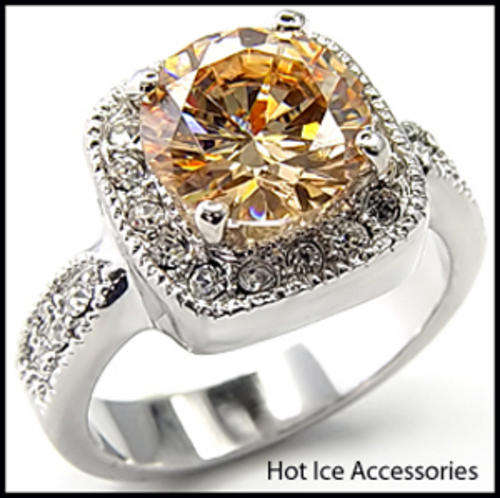 **INTERNATIONAL POSTAGE** 18K WHITE GOLD PLATED SIMULATED CITRINE RING
