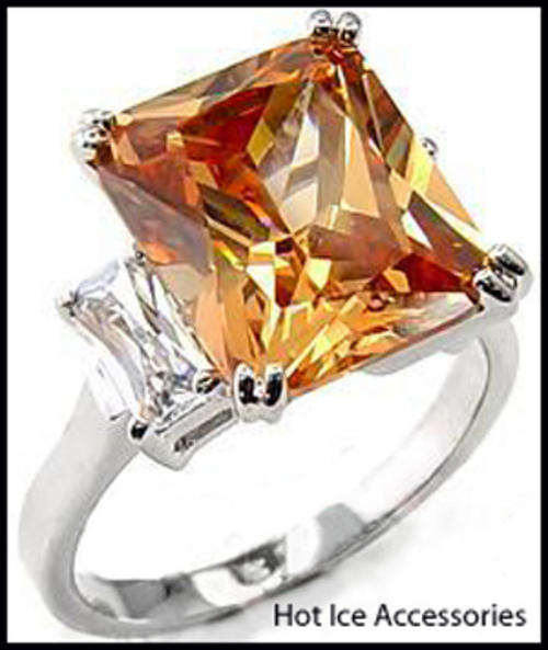 **INTERNATIONAL POSTAGE** 18K WHITE GOLD PLATED SIMULATED CITRINE RING