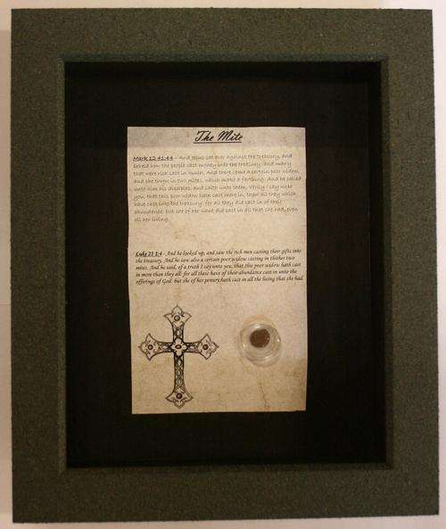 CLEARANCE SALE - FRAMED ancient Jewish coins, "Widow Mite" bronze prutah over 2000 years old