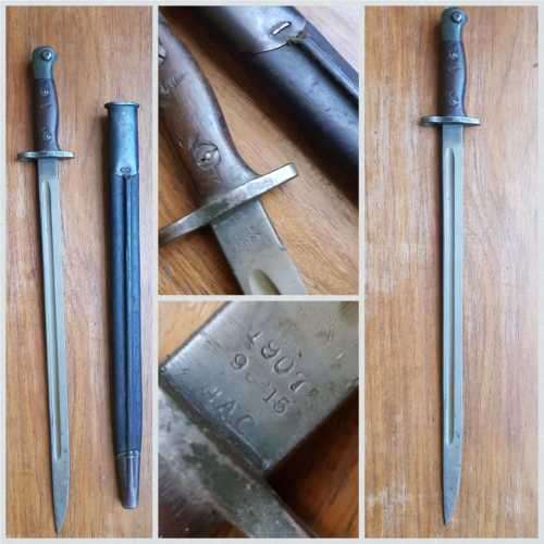 First World War Non-Quillion 1907 Bayonet with Scabbard made by J.A. Chapman - A very rare item.