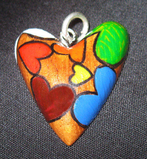 Meranti Heart Shaped Hand Made and Painted Hearts Wooden Pendant