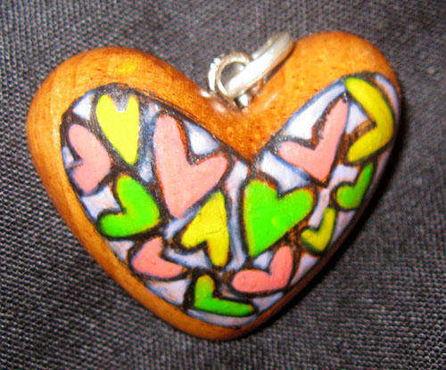 Meranti Heart Shaped Hand Made and Painted Hearts Wooden Pendant