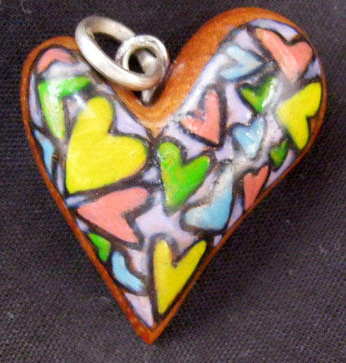 Meranti Heart Shaped Hand Made and Painted Hearts Wooden Pendant