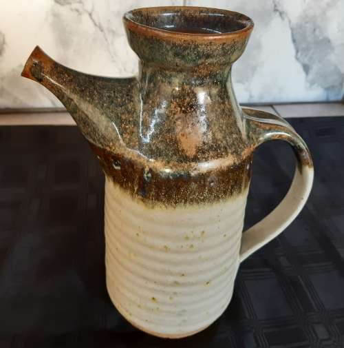 TIM MORRIS:  RARE AND AWESOME ANTIQUE LARGE LIDDED POTTERY JUG/PITCHER, CLEARLY MARKED