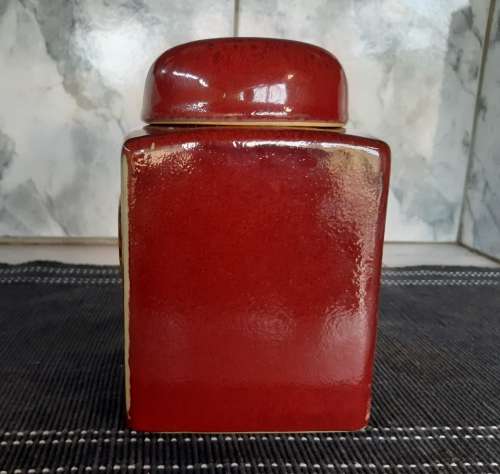 GRAND VINTAGE ORIENTAL MONOCHROME TEA CADDY, BEAUTIFULLY GLAZED