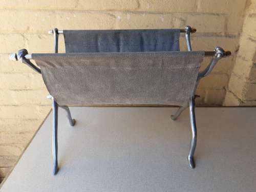 CARROLL BOYES:  GORGEOUS MAN DESIGN AND GRAY LEATHER MAGAZINE STAND IN GREAT CONDITION