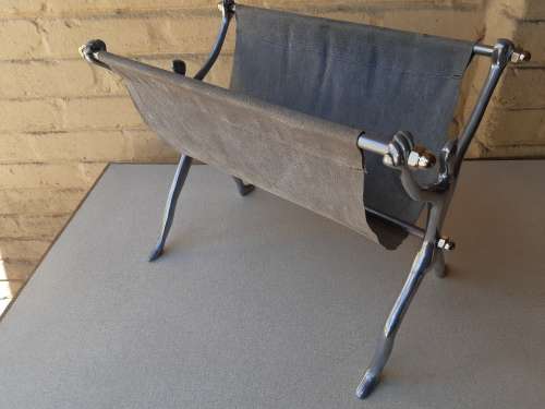 CARROLL BOYES:  GORGEOUS MAN DESIGN AND GRAY LEATHER MAGAZINE STAND IN GREAT CONDITION