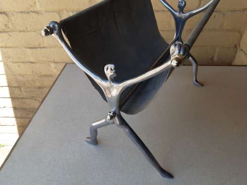 CARROLL BOYES:  GORGEOUS MAN DESIGN AND GRAY LEATHER MAGAZINE STAND IN GREAT CONDITION