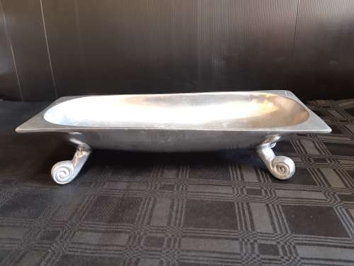 BEAUTIFUL ELONGATED SILVER METAL BOWL IN THE STYLE OF CARROL BOYES