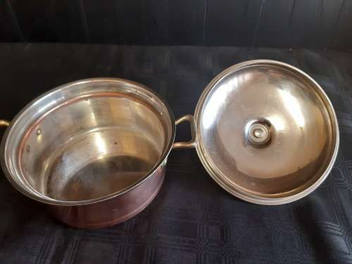 AWESOME ANTIQUE CHRISTIAN WAGNER MADE IN GERMANY COPPER POT WITH BRASS HANDLES AND FINIAL