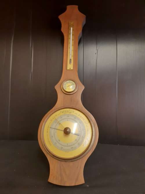 VINTAGE MADE IN WEST GERMANY BAROMETER, HYGROMETER  AND THERMOMETER, MOUNTED ON WOOD