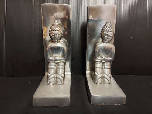BEAUTIFUL CAST ALUMINIUM THAI BUDDHAS BOOKENDS