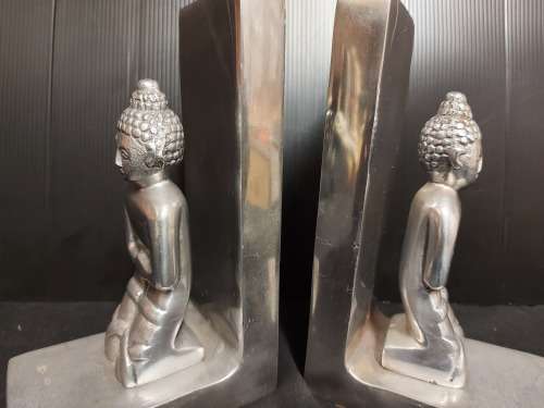BEAUTIFUL CAST ALUMINIUM THAI BUDDHAS BOOKENDS