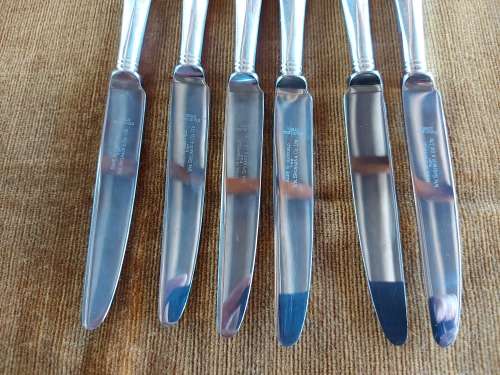 VINTAGE W M SPILHAUS SET OF 6 MADE IN SHEFFIELD SILVER PLATED RATTAIL KNIVES