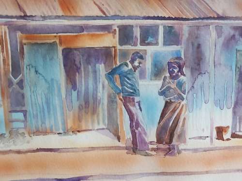 AWESOME ORIGINAL WATERCOLOUR BY THE RENOWNED SOUTH  AFRICAN ARTIST THOKOZANI MATHOBELA