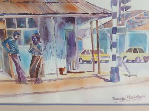 AWESOME ORIGINAL WATERCOLOUR BY THE RENOWNED SOUTH  AFRICAN ARTIST THOKOZANI MATHOBELA