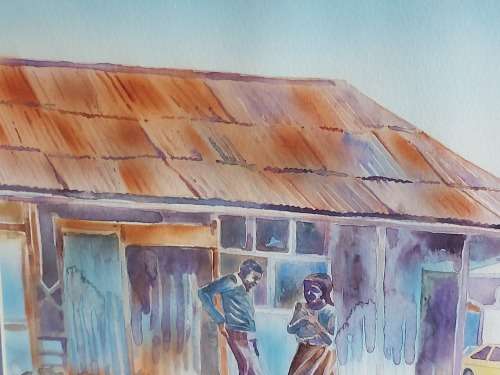 AWESOME ORIGINAL WATERCOLOUR BY THE RENOWNED SOUTH  AFRICAN ARTIST THOKOZANI MATHOBELA