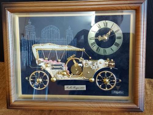 UNIQUE FRAMED RHYTHM ROLLS ROYCE 1910 CLOCK, NOT TESTED