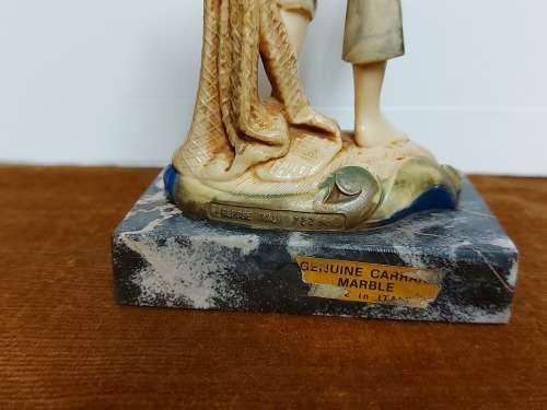 GENUINE CARRARA MARBLE:  VINTAGE BOY WITH FISHING NET FIGURINE BY THE ITALIAN SCULPTOR SIMONELLI