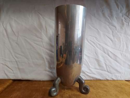 HUGE! CARROL BOYES FUNCTIONAL ART:  VINTAGE EARLY DESIGN VASE ON THREE SOLID, STURDY PEWTER LEGS