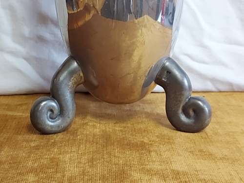 HUGE! CARROL BOYES FUNCTIONAL ART:  VINTAGE EARLY DESIGN VASE ON THREE SOLID, STURDY PEWTER LEGS