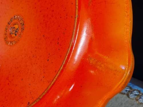 VINTAGE LE CREUSET NO. 26 ORANGE ENAMELED CAST IRON PAN