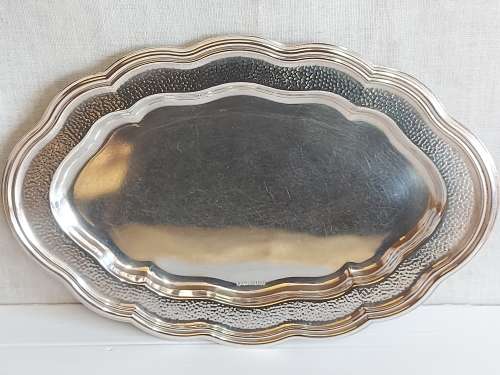 BEAUTIFUL VINTAGE JEWISH SILVER PLATED TRAY AND SIX GOBLETS MARKED RICHARD SD 999