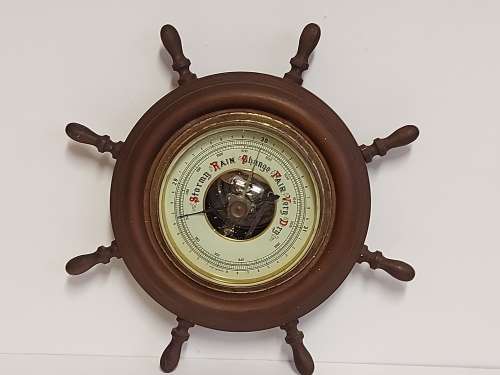 VINTAGE MADE IN GERMANY WOOD AND BRASS BAROMETER