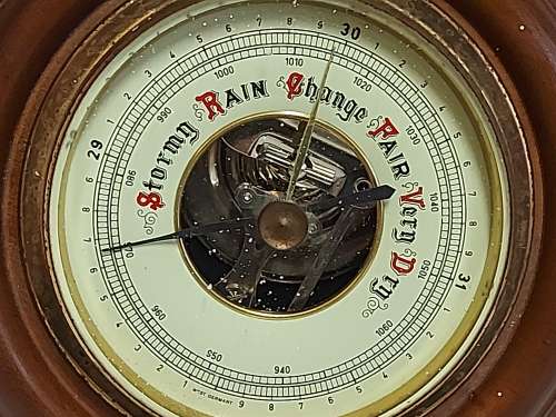 VINTAGE MADE IN GERMANY WOOD AND BRASS BAROMETER