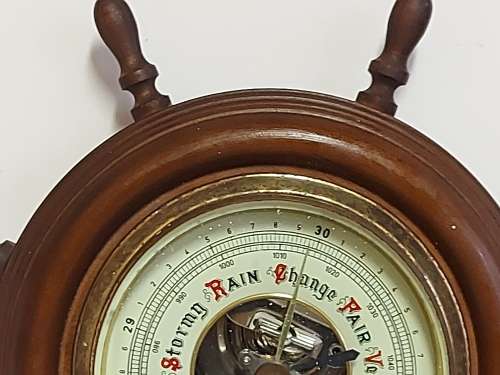 VINTAGE MADE IN GERMANY WOOD AND BRASS BAROMETER