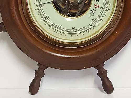 VINTAGE MADE IN GERMANY WOOD AND BRASS BAROMETER
