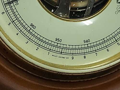 VINTAGE MADE IN GERMANY WOOD AND BRASS BAROMETER