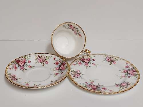 EXQUISITE VINTAGE ROYAL ALBERT COTTAGE GARDEN BONE CHINA TEA TRIO WITH A STUNNING FLORAL DESGN