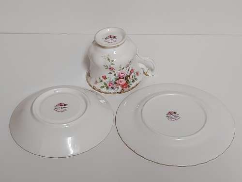 EXQUISITE VINTAGE ROYAL ALBERT COTTAGE GARDEN BONE CHINA TEA TRIO WITH A STUNNING FLORAL DESGN